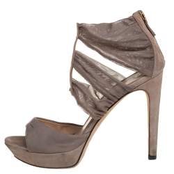 Fendi Grey Lace and Suede Platform Sandals Size 37.5