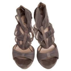 Fendi Grey Lace and Suede Platform Sandals Size 37.5