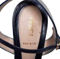 Pre Owned Fendi Blue Leather Zucchino Platform Sandals Size 38