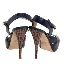 Pre Owned Fendi Blue Leather Zucchino Platform Sandals Size 38