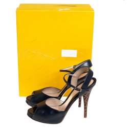 Pre Owned Fendi Blue Leather Zucchino Platform Sandals Size 38