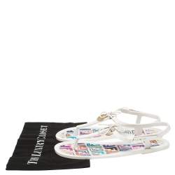 مملوكة مسبقًا Fendi White Rubber Logo Charm Sunny Thong Flat Sandals Size 40