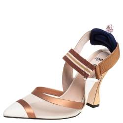 Pre Owned Fendi Multicolor Mesh And Leather Colibrì Slingback Pumps Size 39.5