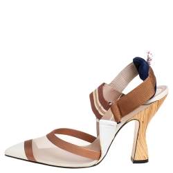 Pre Owned Fendi Multicolor Mesh And Leather Colibrì Slingback Pumps Size 39.5