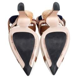 Pre Owned Fendi Multicolor Mesh And Leather Colibrì Slingback Pumps Size 39.5