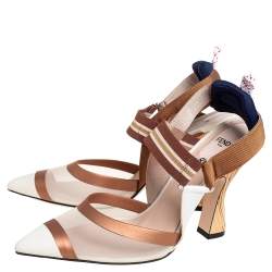 Pre Owned Fendi Multicolor Mesh And Leather Colibrì Slingback Pumps Size 39.5