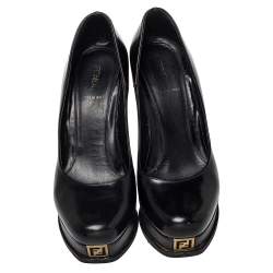 Pre Owned Fendi Black Leather Fendista Platform Wedge Pumps Size 38