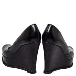 Pre Owned Fendi Black Leather Fendista Platform Wedge Pumps Size 38