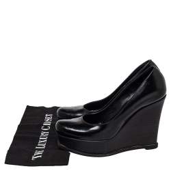 Pre Owned Fendi Black Leather Fendista Platform Wedge Pumps Size 38