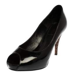 Fendi Black Patent Leather Peep Toe Platform  Pumps Size 37.5