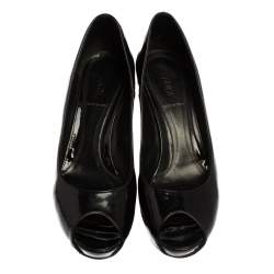 Fendi Black Patent Leather Peep Toe Platform  Pumps Size 37.5