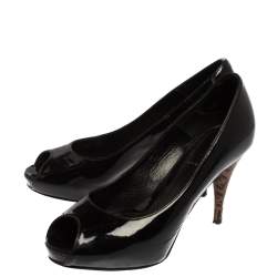 Fendi Black Patent Leather Peep Toe Platform  Pumps Size 37.5