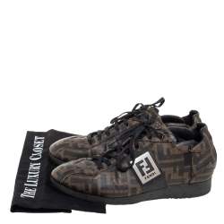 مملوكة مسبقًا Fendi Tobacco Zucca Canvas And Leather Low Top Sneakers Size 37.5