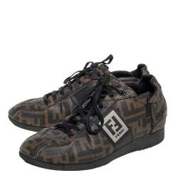 مملوكة مسبقًا Fendi Tobacco Zucca Canvas And Leather Low Top Sneakers Size 37.5