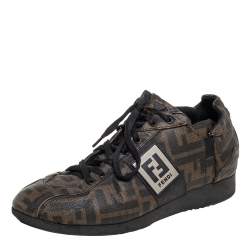مملوكة مسبقًا Fendi Tobacco Zucca Canvas And Leather Low Top Sneakers Size 37.5