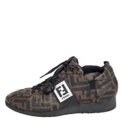 مملوكة مسبقًا Fendi Tobacco Zucca Canvas And Leather Low Top Sneakers Size 37.5