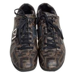 مملوكة مسبقًا Fendi Tobacco Zucca Canvas And Leather Low Top Sneakers Size 37.5