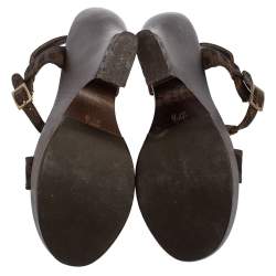 Pre Owned Fendi Brown Zucca Canvas Wedges Ankle Strap Sandals 37.5