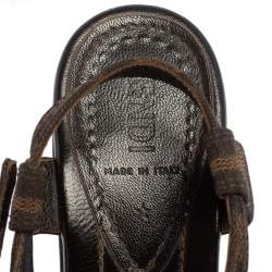 Pre Owned Fendi Brown Zucca Canvas Wedges Ankle Strap Sandals 37.5