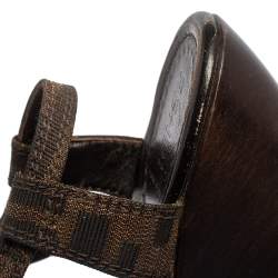 Pre Owned Fendi Brown Zucca Canvas Wedges Ankle Strap Sandals 37.5