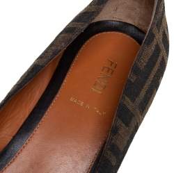 Pre Owned Fendi Brown Zucca Canvas Bow Detail Wedge Pumps Size 39