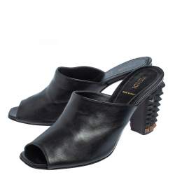 Pre Owned Fendi Black Leather Pyramid Stud Mules Sandals Size 38
