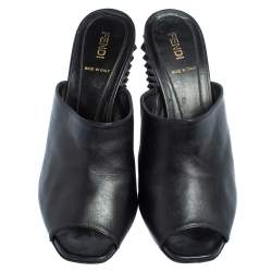 Pre Owned Fendi Black Leather Pyramid Stud Mules Sandals Size 38