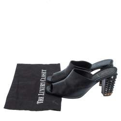 Pre Owned Fendi Black Leather Pyramid Stud Mules Sandals Size 38