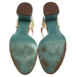 مملوكة مسبقًا Fendi White/Blue Cut-Out Patent Leather And Lizard Block Heel Peep Toe Sandals Size 38.5