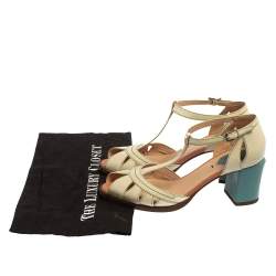 مملوكة مسبقًا Fendi White/Blue Cut-Out Patent Leather And Lizard Block Heel Peep Toe Sandals Size 38.5
