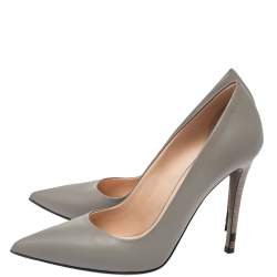 Pre Owned Fendi Grey Leather Pointed Toe Pumps Size 38.5