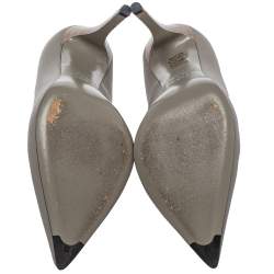 Pre Owned Fendi Grey Leather Pointed Toe Pumps Size 38.5