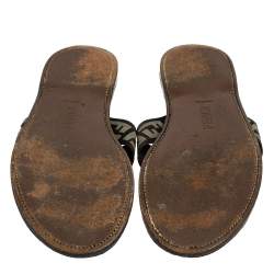 Pre Owned Fendi Black/White Canvas FF Logo Flat Sandals Size 45