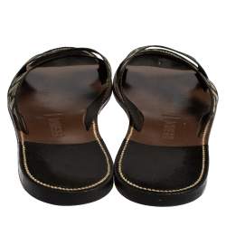 Pre Owned Fendi Black/White Canvas FF Logo Flat Sandals Size 45