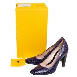 Pre Owned Fendi Purple Croc Embossed Leather Pumps Size 39