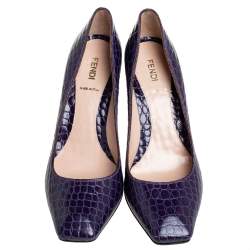 Pre Owned Fendi Purple Croc Embossed Leather Pumps Size 39