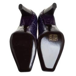 Pre Owned Fendi Purple Croc Embossed Leather Pumps Size 39