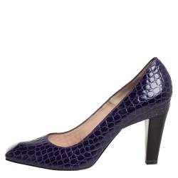 Pre Owned Fendi Purple Croc Embossed Leather Pumps Size 39