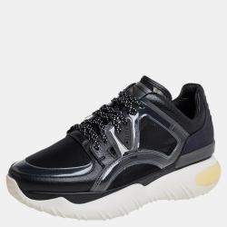 Fendi Black/Purple Mesh And Leather Fancy Sneakers Size 38