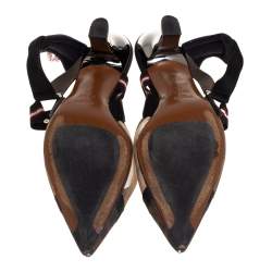 Pre Owned Fendi Brown Zucca Mesh And Leather Colibri Slingback Sandals Size 40