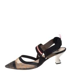 Pre Owned Fendi Brown Zucca Mesh And Leather Colibri Slingback Sandals Size 40