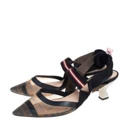 Pre Owned Fendi Brown Zucca Mesh And Leather Colibri Slingback Sandals Size 40