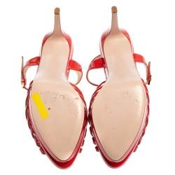 Pre Owned Fendi Red Patent Leather Favorite T-Strap Platform Sandals Size 39