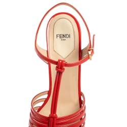 Pre Owned Fendi Red Patent Leather Favorite T-Strap Platform Sandals Size 39