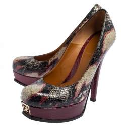 Fendi Multicolor Python Fendista Platform Pumps Size 40