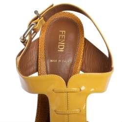 Pre Owned Fendi Yellow Patent Leather And Lizard Embossed Leather Fendista Platform Slingback Sandals Size 40