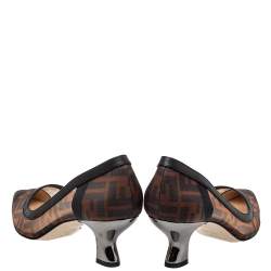Pre Owned Fendi Brown/Black Zucca Mesh And Leather Colibri Pointed Toe Pumps Size 38.5