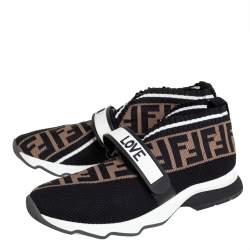 Pre Owned Fendi Multicolor Knit Fabric And Rubber Strap Rockoko Sneakers Size 39
