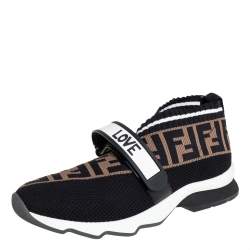 Pre Owned Fendi Multicolor Knit Fabric And Rubber Strap Rockoko Sneakers Size 39