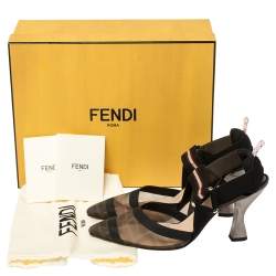 Fendi Multicolor Mesh And Fabric Colibri Slingback Pointed Toe Sandals Size 37.5